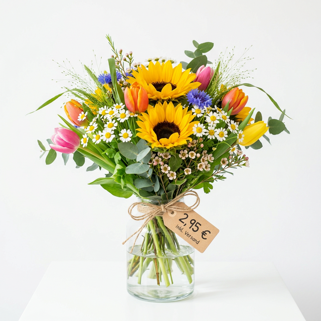 Blume2000 bunter Blumenstrauß mit Preisschild 2,95 Euro Versand